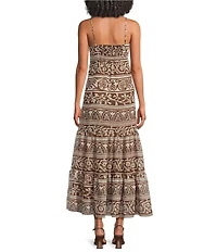 Lucy Paris Fiona Printed Sweetheart Neck Sleeveless A-Line Maxi Dress