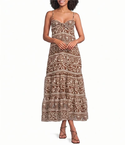 Lucy Paris Fiona Printed Sweetheart Neck Sleeveless A-Line Maxi Dress