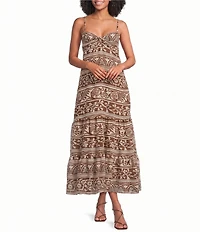 Lucy Paris Fiona Printed Sweetheart Neck Sleeveless A-Line Maxi Dress