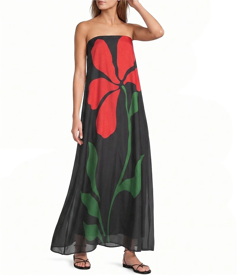 Lucy Paris Floral Placement Print Strapless Maxi Dress