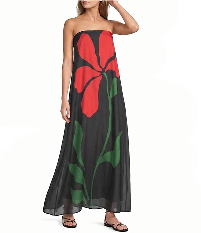 Lucy Paris Floral Placement Print Strapless Maxi Dress