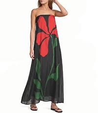 Lucy Paris Floral Placement Print Strapless Maxi Dress