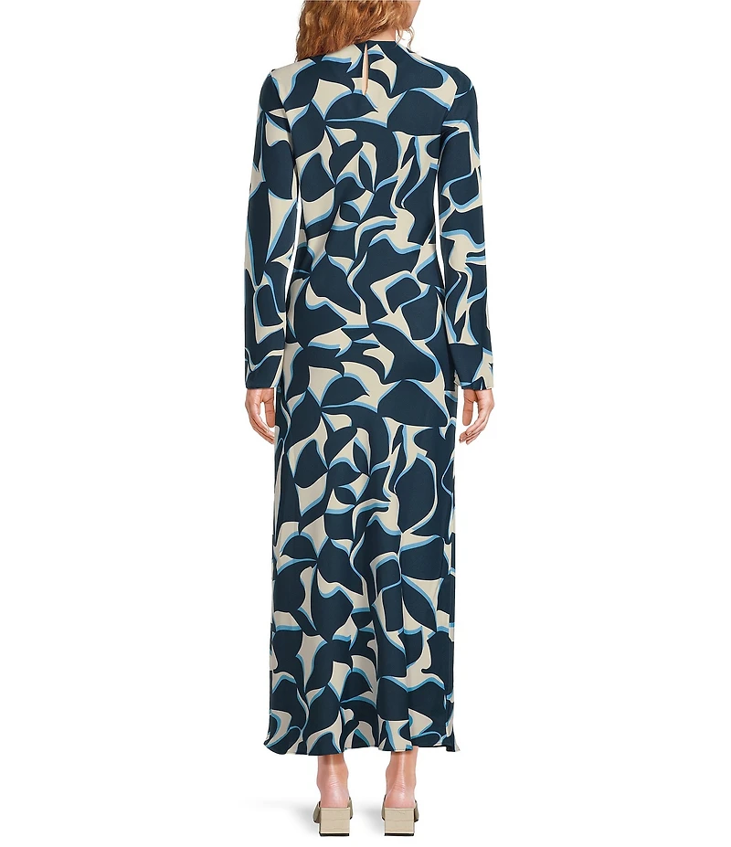 Lucy Paris Geometric Print Scoop Neck Long Sleeve Maxi Dress