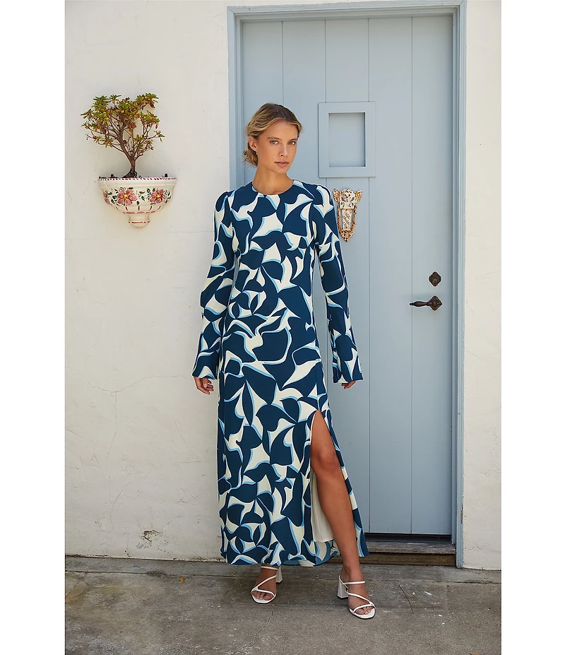 Lucy Paris Geometric Print Scoop Neck Long Sleeve Maxi Dress