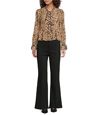 Lucy Paris Georgia Animal Printed V-Neck Long Sleeve Chiffon Tie Top
