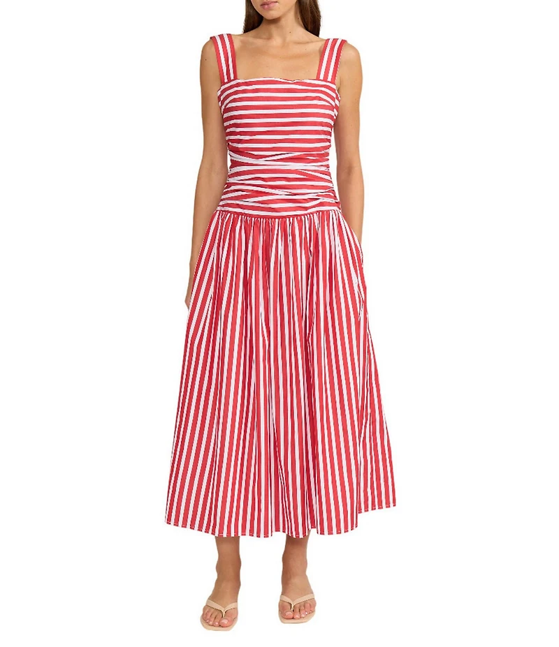 Lucy Paris Georgie Stripe Print Square Neck Sleeveless Midi Dress