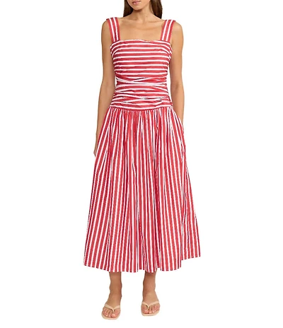 Lucy Paris Georgie Stripe Print Square Neck Sleeveless Midi Dress