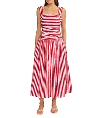 Lucy Paris Georgie Stripe Print Square Neck Sleeveless Midi Dress