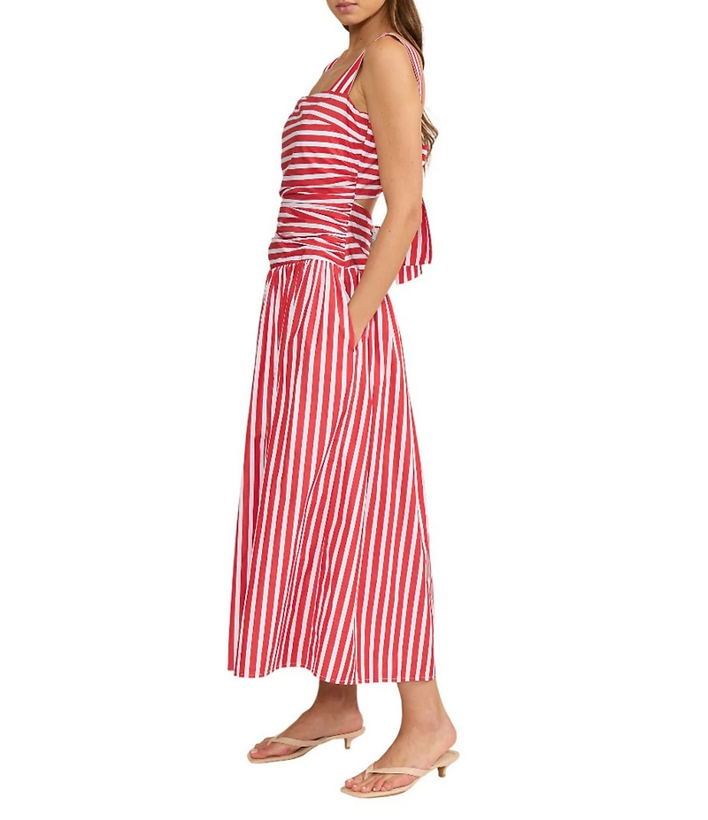 Lucy Paris Georgie Stripe Print Square Neck Sleeveless Midi Dress