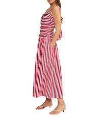 Lucy Paris Georgie Stripe Print Square Neck Sleeveless Midi Dress
