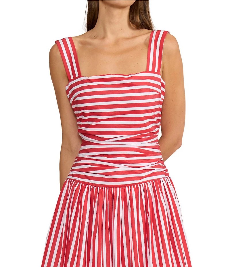 Lucy Paris Georgie Stripe Print Square Neck Sleeveless Midi Dress