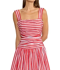 Lucy Paris Georgie Stripe Print Square Neck Sleeveless Midi Dress