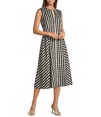 Lucy Paris Ginger Gingham Print Split V-Neck Sleeveless A-Line Midi Dress