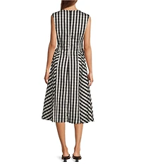 Lucy Paris Ginger Gingham Print Split V-Neck Sleeveless A-Line Midi Dress