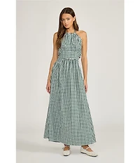 Lucy Paris Gingham Print Halter Neck Sleeveless Maxi Dress