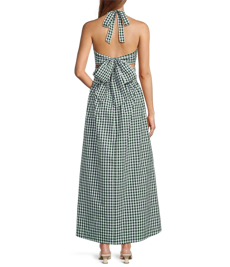 Lucy Paris Gingham Print Halter Neck Sleeveless Maxi Dress