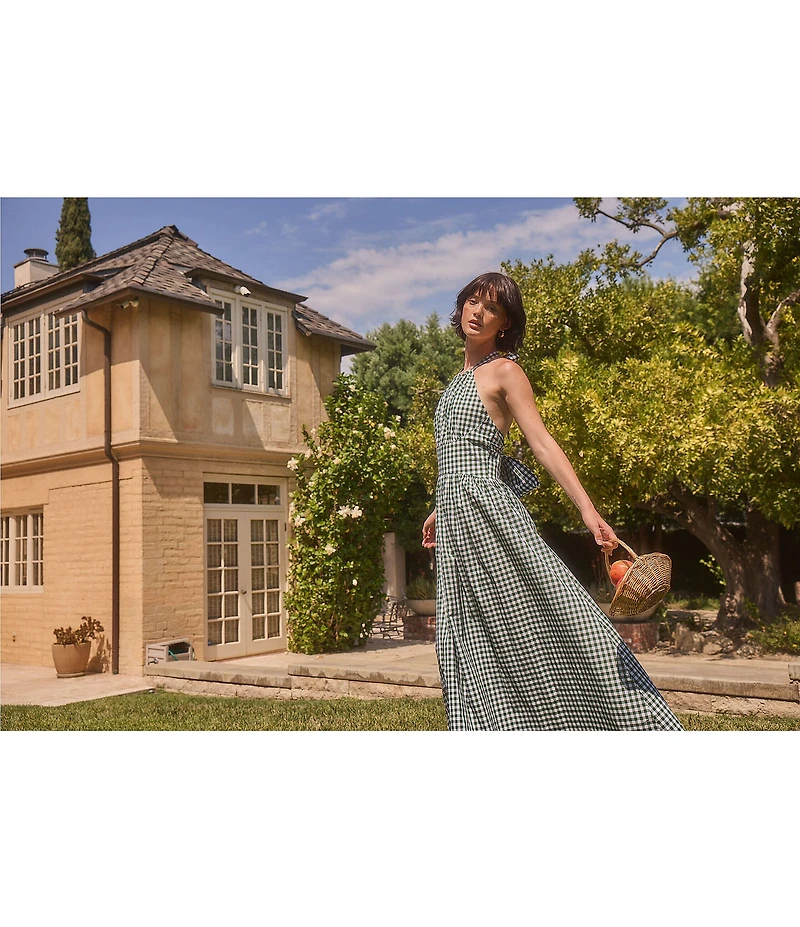 Lucy Paris Gingham Print Halter Neck Sleeveless Maxi Dress