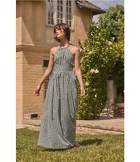 Lucy Paris Gingham Print Halter Neck Sleeveless Maxi Dress