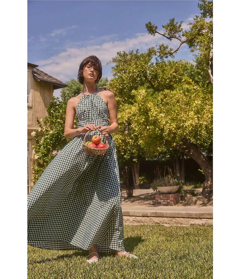 Lucy Paris Gingham Print Halter Neck Sleeveless Maxi Dress