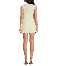Lucy Paris Greta Floral Eyelet Round Neck Short Sleeve Mini Dress