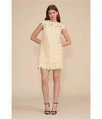 Lucy Paris Greta Floral Eyelet Round Neck Short Sleeve Mini Dress