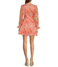 Lucy Paris Haisley Floral Print Eyelet V-Neckline Long Sleeve Dress