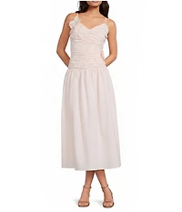 Lucy Paris Harlowe V-Neck Sleeveless Ruched Bodice 3D Floral Midi Dress