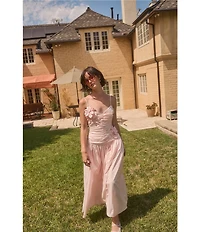 Lucy Paris Harlowe V-Neck Sleeveless Ruched Bodice 3D Floral Midi Dress