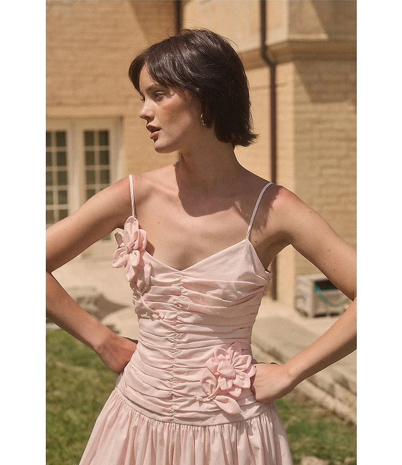 Lucy Paris Harlowe V-Neck Sleeveless Ruched Bodice 3D Floral Midi Dress