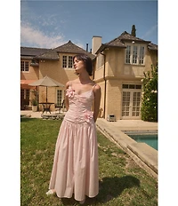 Lucy Paris Harlowe V-Neck Sleeveless Ruched Bodice 3D Floral Midi Dress