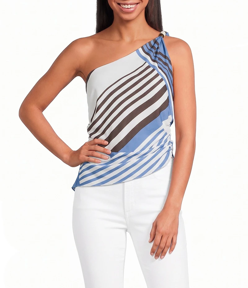 Lucy Paris Harris Printed Beaded One Shoulder Sleeveless Coordinating Top