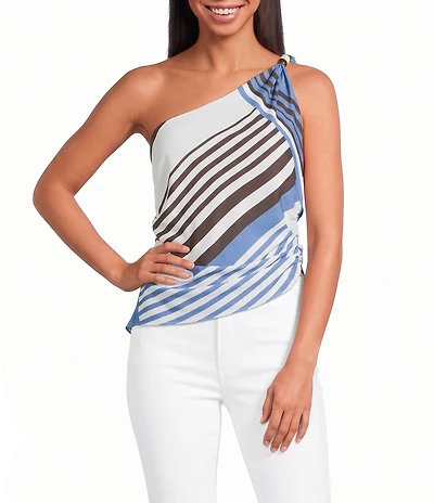 Lucy Paris Harris Printed Beaded One Shoulder Sleeveless Coordinating Top