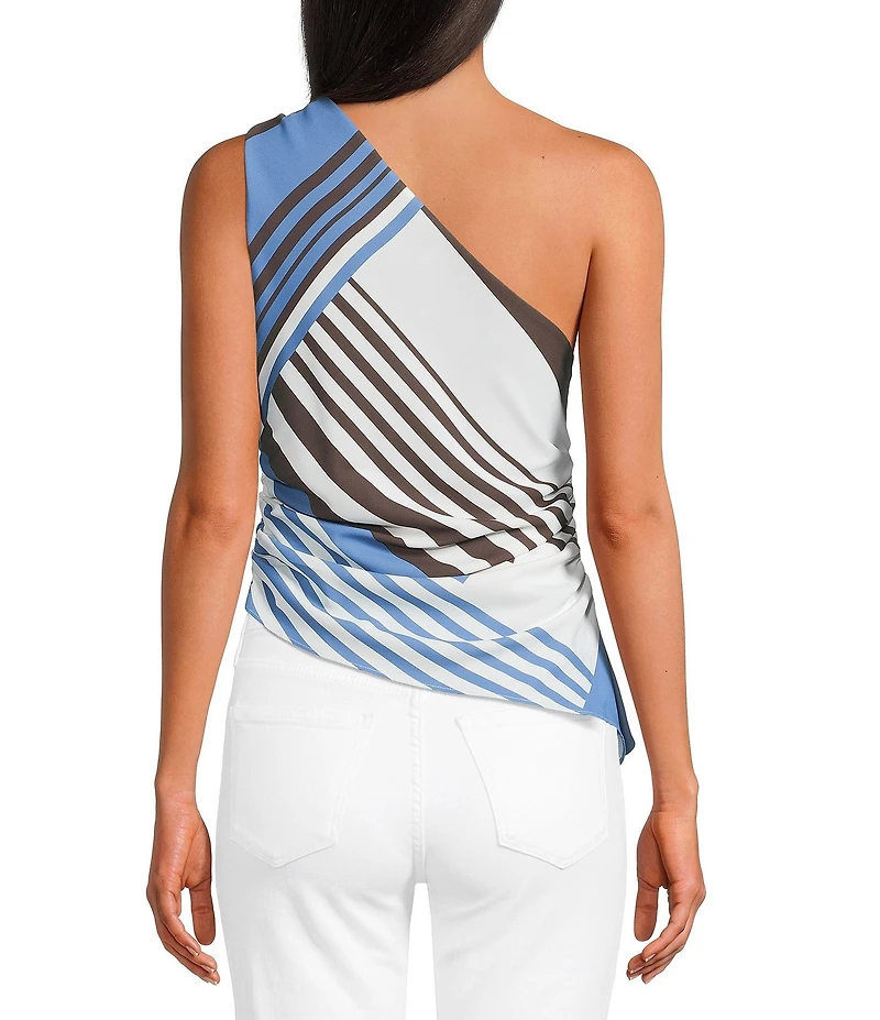 Lucy Paris Harris Printed Beaded One Shoulder Sleeveless Coordinating Top