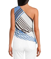 Lucy Paris Harris Printed Beaded One Shoulder Sleeveless Coordinating Top