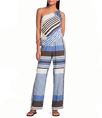 Lucy Paris Harris Printed Beaded One Shoulder Sleeveless Coordinating Top