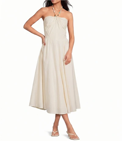 Lucy Paris Hilary Bead Halter Neck Sleeveless A-Line Midi Dress