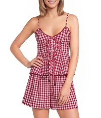 Lucy Paris Holly Gingham Print V-Neck Sleeveless Tie-Front Coordinating Top