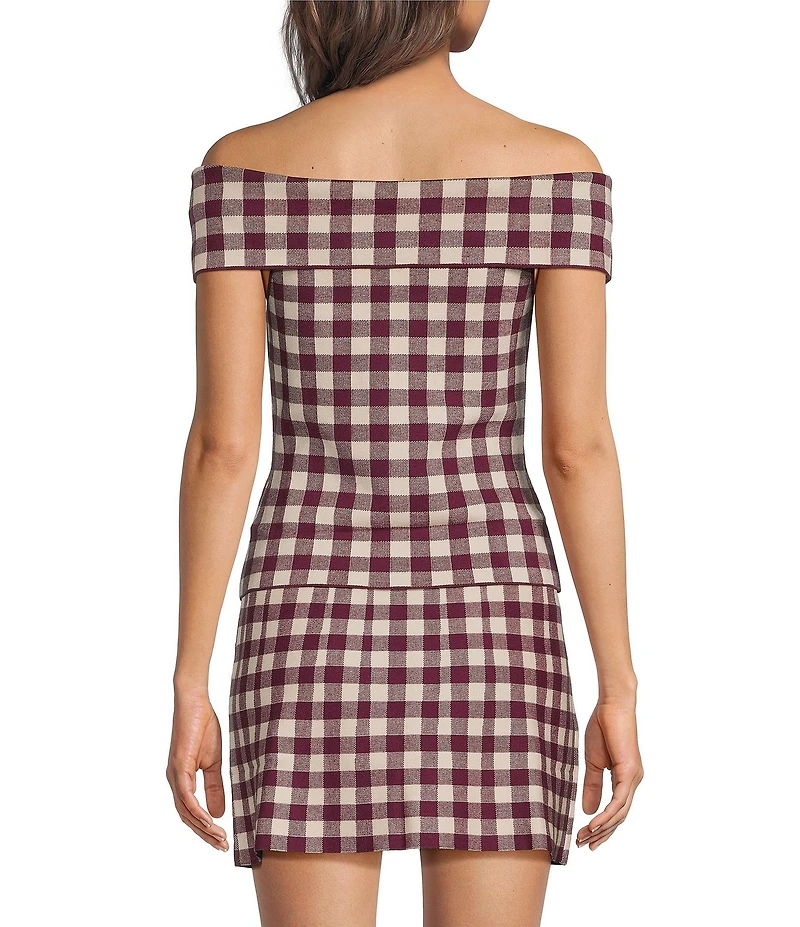 Lucy Paris Illa Check Knit Off-The-Shoulder Coordinating Top