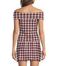 Lucy Paris Illa Check Knit Off-The-Shoulder Coordinating Top