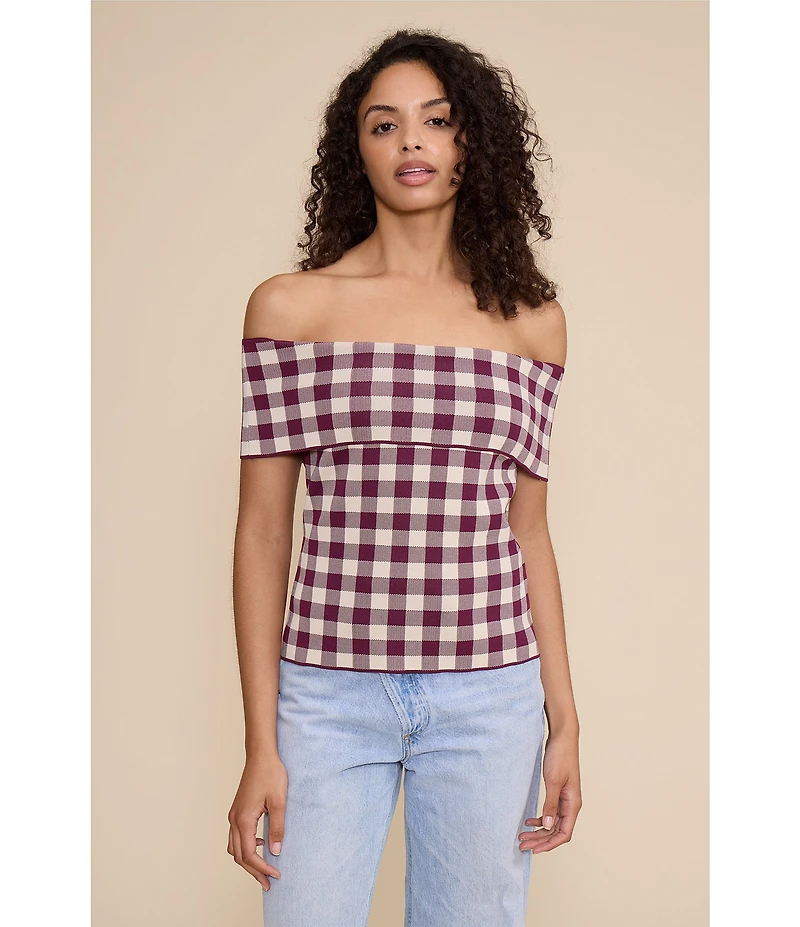 Lucy Paris Illa Check Knit Off-The-Shoulder Coordinating Top