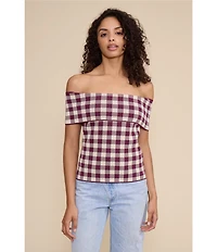Lucy Paris Illa Check Knit Off-The-Shoulder Coordinating Top
