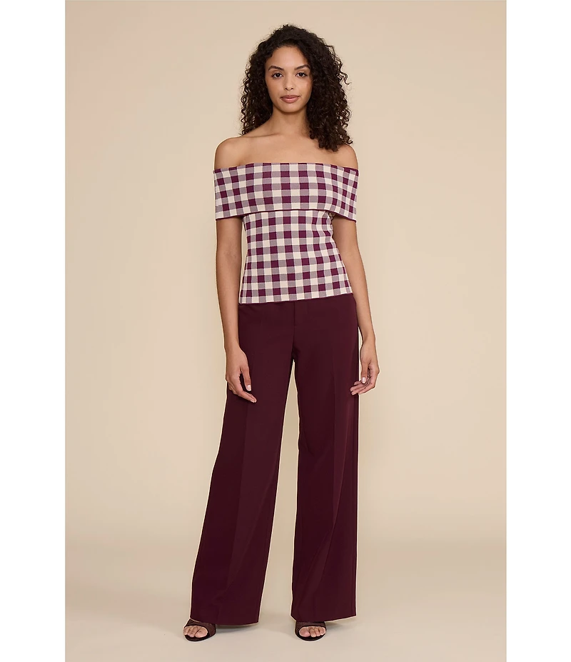 Lucy Paris Illa Check Knit Off-The-Shoulder Coordinating Top