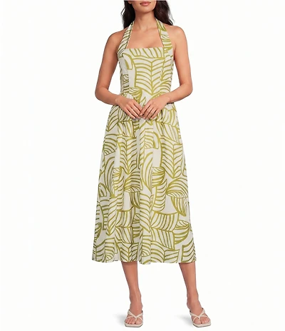 Lucy Paris Kacey Printed Halter Neck Sleeveless A-Line Midi Dress
