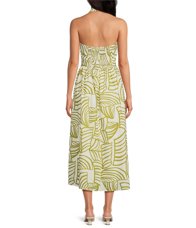Lucy Paris Kacey Printed Halter Neck Sleeveless A-Line Midi Dress