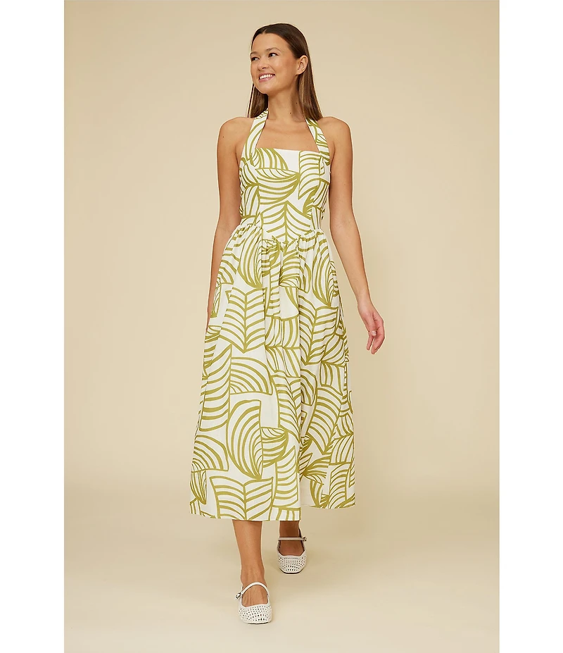 Lucy Paris Kacey Printed Halter Neck Sleeveless A-Line Midi Dress