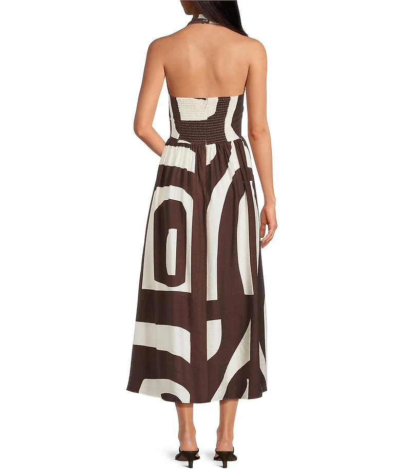 Lucy Paris Kacey Geometric Printed Halter Neck Sleeveless A-Line Midi Dress