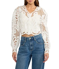 Lucy Paris Kathryn Eyelet Lace V-Neck Long Sleeve Button Front Top