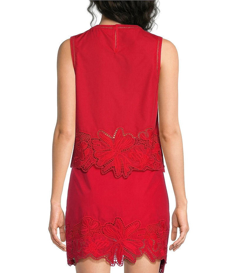 Lucy Paris Kayla Embroidered Eyelet Scoop Neck Sleeveless Coordinating Top