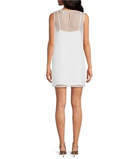 Lucy Paris Kenia Sheer Scoop Neck Sleeveless 3D Floral Shift Dress