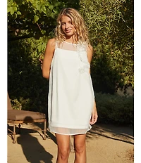 Lucy Paris Kenia Sheer Scoop Neck Sleeveless 3D Floral Shift Dress